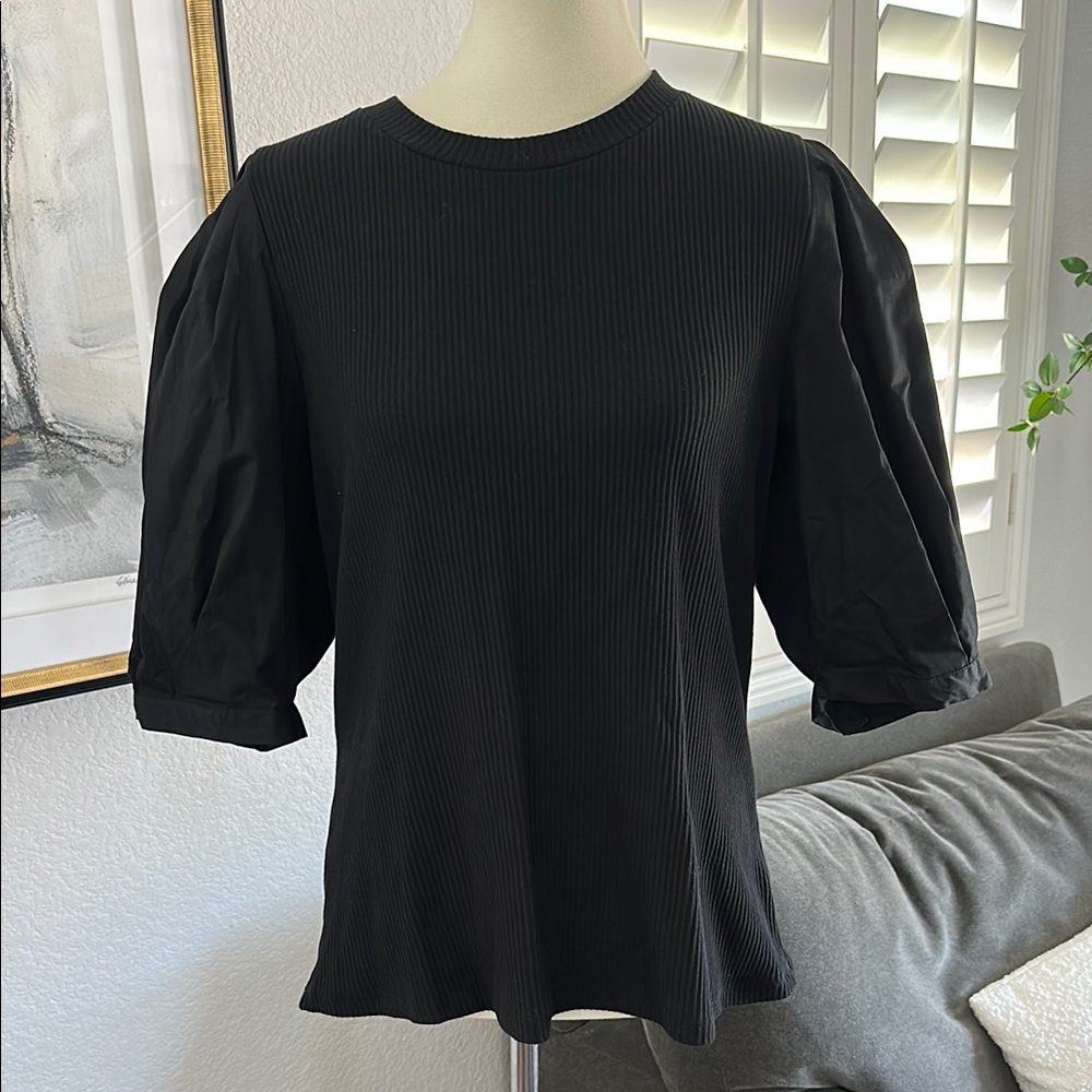 Who What Wear Black Puff Sleeve Blouse